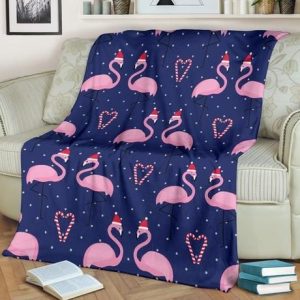 FLAMINGO CHRISTMAS POLKA DOT BLUE BESTSELLER FLEECE BLANKET GIFT FOR FAN