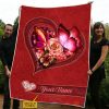 Butterfly Flower Heart Custom Name Red Blanket