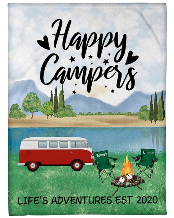 Custom Name Happy Campers Lifes Adventures Camping Blanket Custom Name Happy Campers Lifes Adventures Camping Blanket