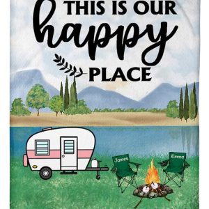 Custom Name This Is Our Happy Place Lifes Adventures Camping Blanket