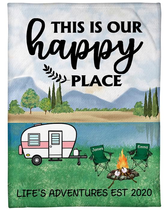 Custom Name This Is Our Happy Place Lifes Adventures Camping Blanket Custom Name This Is Our Happy Place Lifes Adventures Camping Blanket