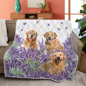 Golen Retriever Lavender Quilt Blanket