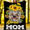 Yorkie Mom Sunflower Yorkie Dog Blanket