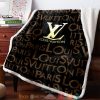 Louis Vuitton Gold Logo Brown Letters Pattern Fleece Blanket
