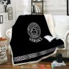 Versace White Pattern Black Fleece Blanket