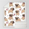 Pug With Heart Blanket
